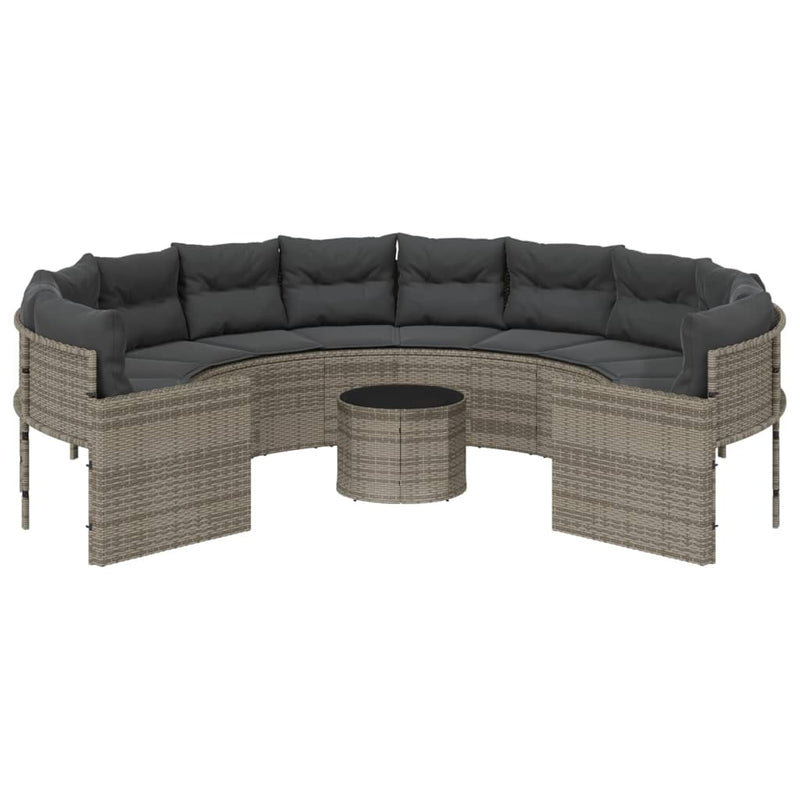 Garden Sofa with Table and Cushions Round Grey Poly Rattan Payday Deals