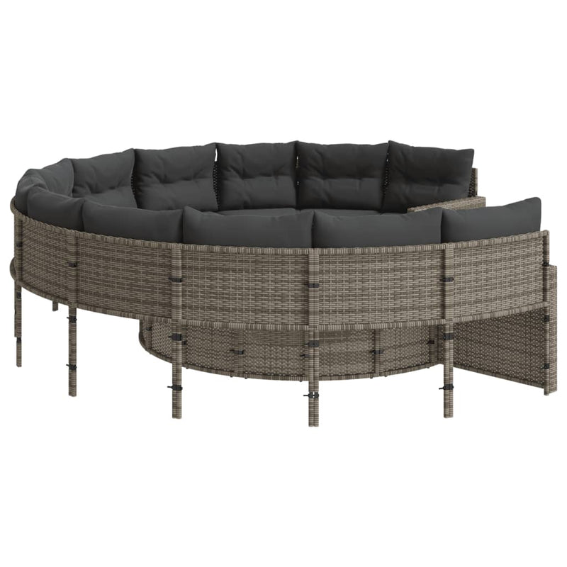 Garden Sofa with Table and Cushions Round Grey Poly Rattan Payday Deals