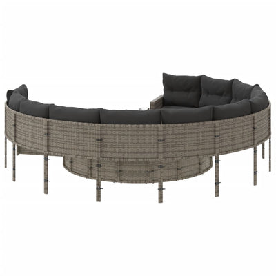 Garden Sofa with Table and Cushions Round Grey Poly Rattan Payday Deals