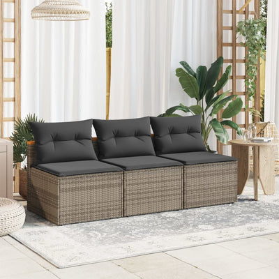 Garden Sofas Armless with Cushions 2 pcs Grey Poly Rattan Payday Deals