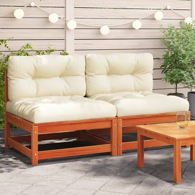 Garden Sofas Armless with Cushions 2 pcs Wax Brown Solid Wood Pine Payday Deals