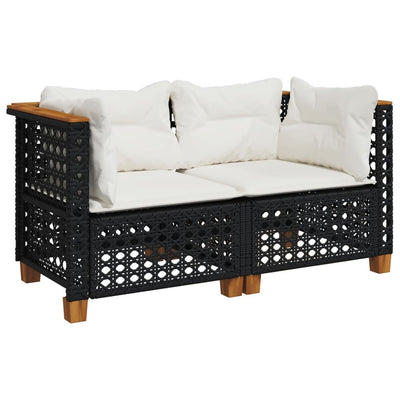 Garden Sofas Corner with Cushions 2 pcs Black Poly Rattan Payday Deals