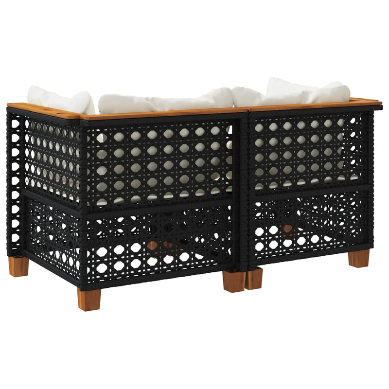 Garden Sofas Corner with Cushions 2 pcs Black Poly Rattan Payday Deals