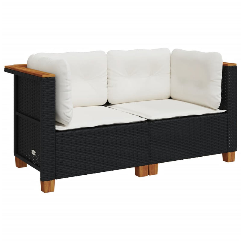 Garden Sofas Corner with Cushions 2 pcs Black Poly Rattan Payday Deals