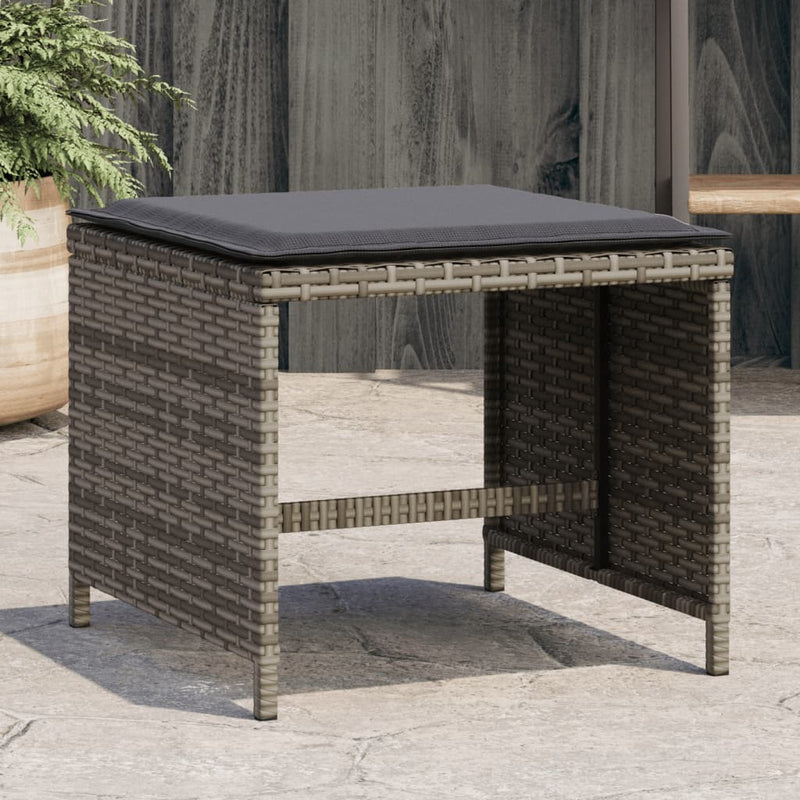 Garden Stools with Cushions 4 pcs Grey 41x41x36 cm Poly Rattan Payday Deals