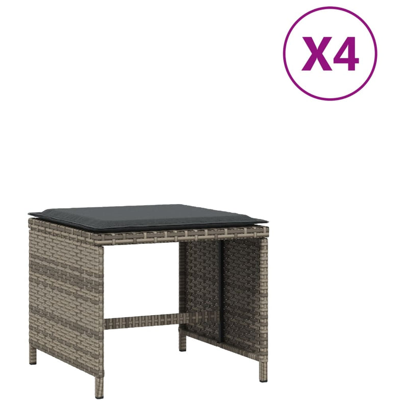 Garden Stools with Cushions 4 pcs Grey 41x41x36 cm Poly Rattan Payday Deals
