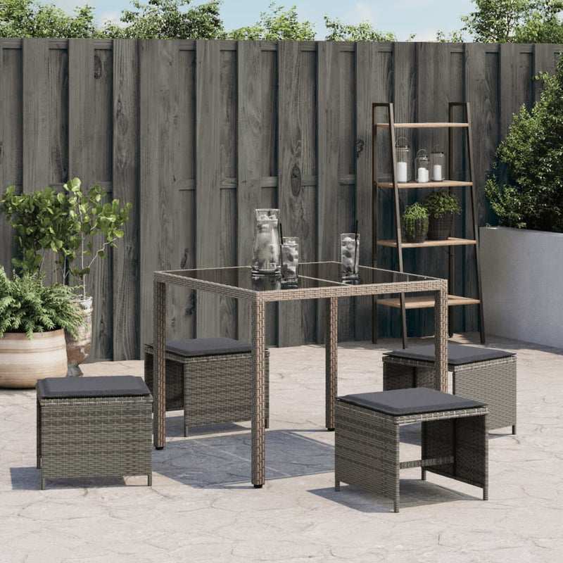 Garden Stools with Cushions 4 pcs Grey 41x41x36 cm Poly Rattan Payday Deals
