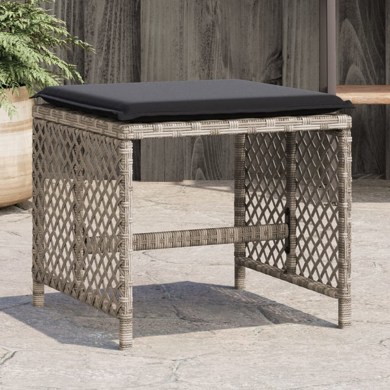 Garden Stools with Cushions 4 pcs Light Grey 41x41x36 cm Poly Rattan Payday Deals