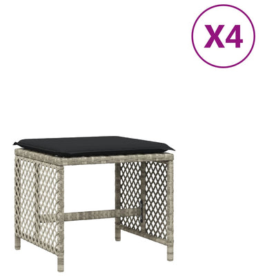 Garden Stools with Cushions 4 pcs Light Grey 41x41x36 cm Poly Rattan Payday Deals