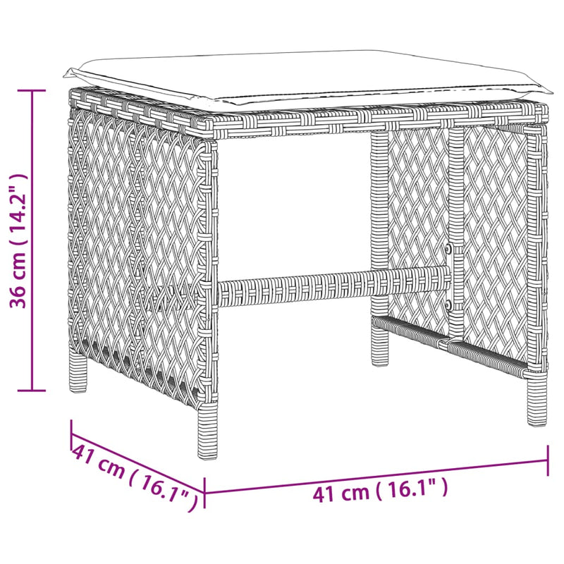 Garden Stools with Cushions 4 pcs Light Grey 41x41x36 cm Poly Rattan Payday Deals
