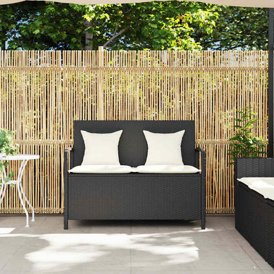 Garden Storage Bench with Cushion Black Poly Rattan Payday Deals