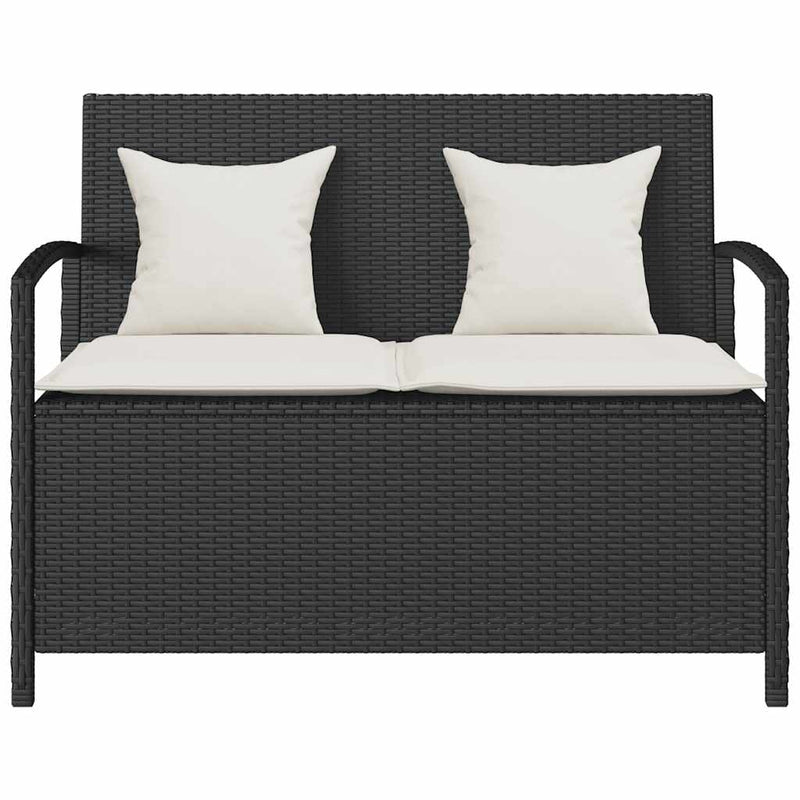 Garden Storage Bench with Cushion Black Poly Rattan Payday Deals