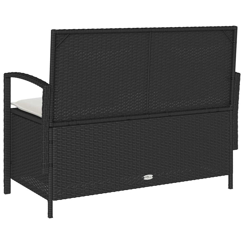 Garden Storage Bench with Cushion Black Poly Rattan Payday Deals