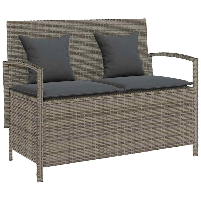 Garden Storage Bench with Cushion Grey Poly Rattan Payday Deals