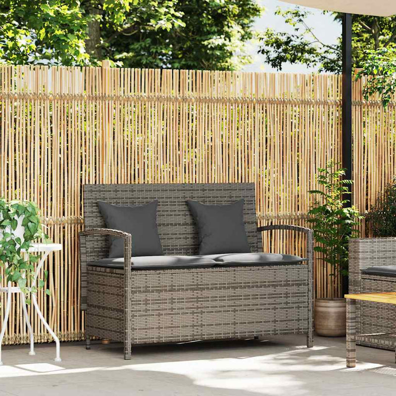 Garden Storage Bench with Cushion Grey Poly Rattan Payday Deals