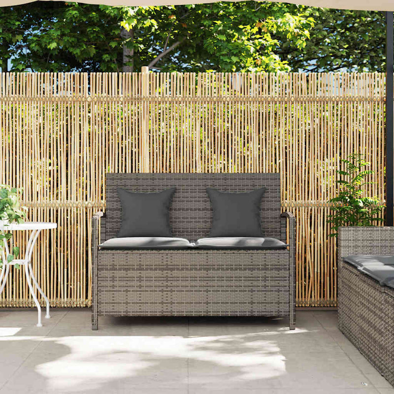 Garden Storage Bench with Cushion Grey Poly Rattan Payday Deals