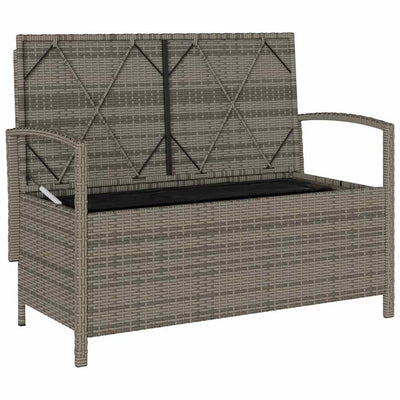 Garden Storage Bench with Cushion Grey Poly Rattan Payday Deals