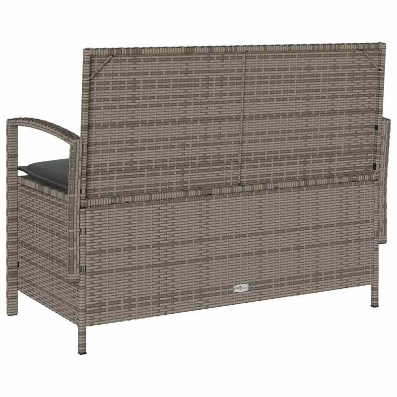 Garden Storage Bench with Cushion Grey Poly Rattan Payday Deals