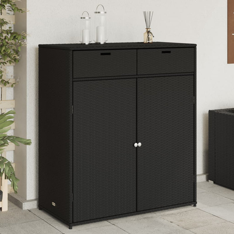 Garden Storage Cabinet Black 105x55x113 cm Poly Rattan Payday Deals
