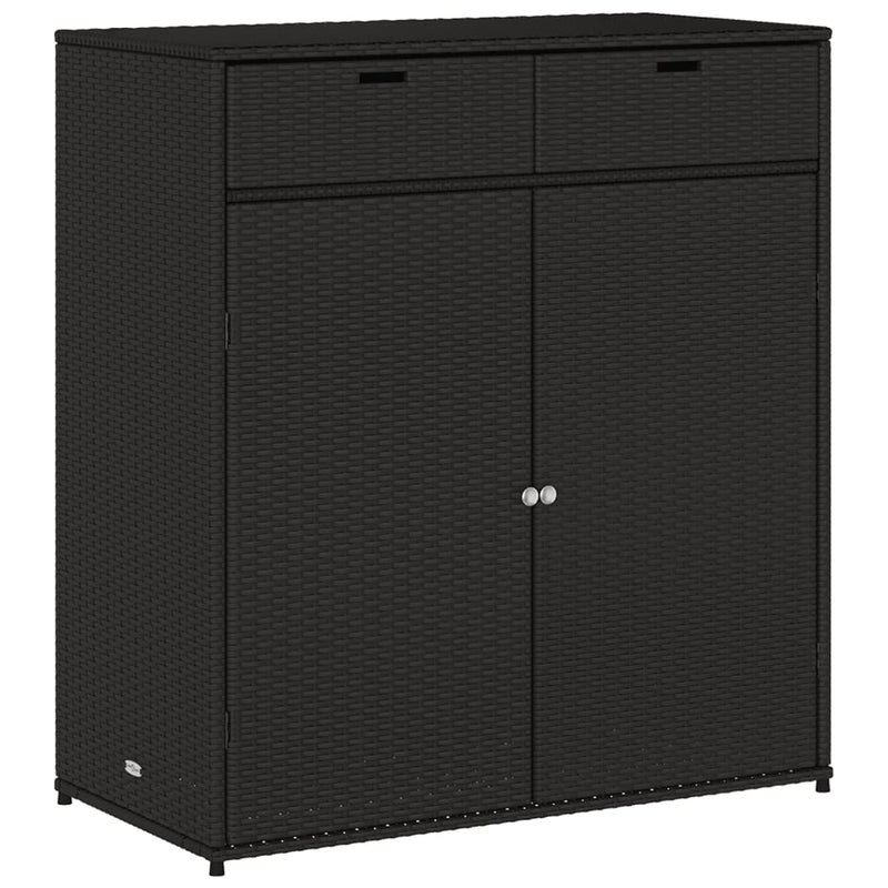 Garden Storage Cabinet Black 105x55x113 cm Poly Rattan Payday Deals
