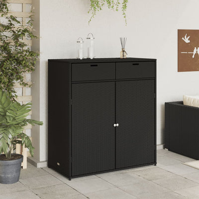 Garden Storage Cabinet Black 105x55x113 cm Poly Rattan Payday Deals