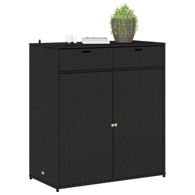 Garden Storage Cabinet Black 105x55x113 cm Poly Rattan Payday Deals