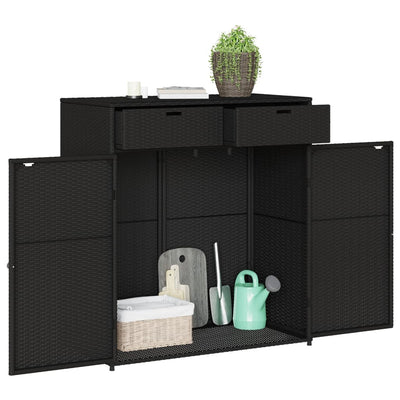 Garden Storage Cabinet Black 105x55x113 cm Poly Rattan Payday Deals