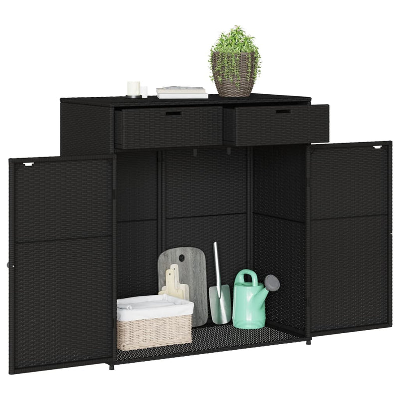 Garden Storage Cabinet Black 105x55x113 cm Poly Rattan Payday Deals