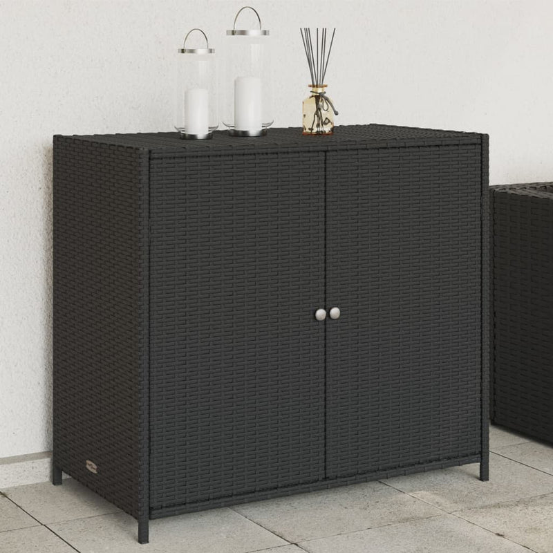 Garden Storage Cabinet Black 83x45x76 cm Poly Rattan Payday Deals
