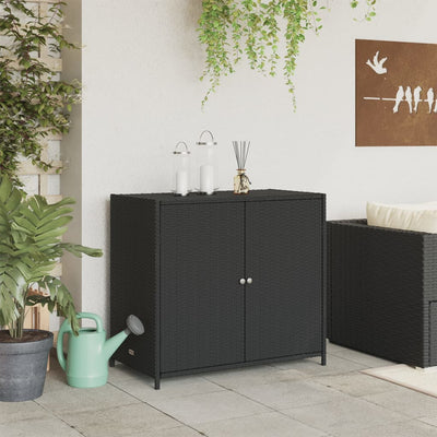 Garden Storage Cabinet Black 83x45x76 cm Poly Rattan Payday Deals