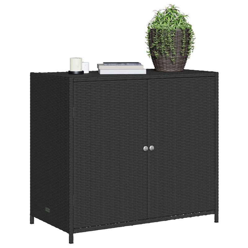 Garden Storage Cabinet Black 83x45x76 cm Poly Rattan Payday Deals