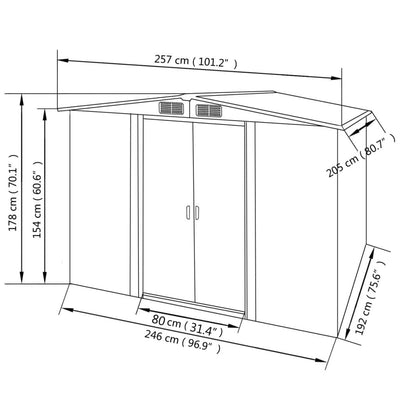 Garden Storage Shed Green Metal 257x205x178 cm Payday Deals