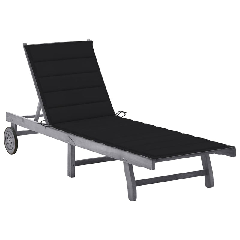 Garden Sun Lounger with Cushion Grey Solid Acacia Wood Payday Deals