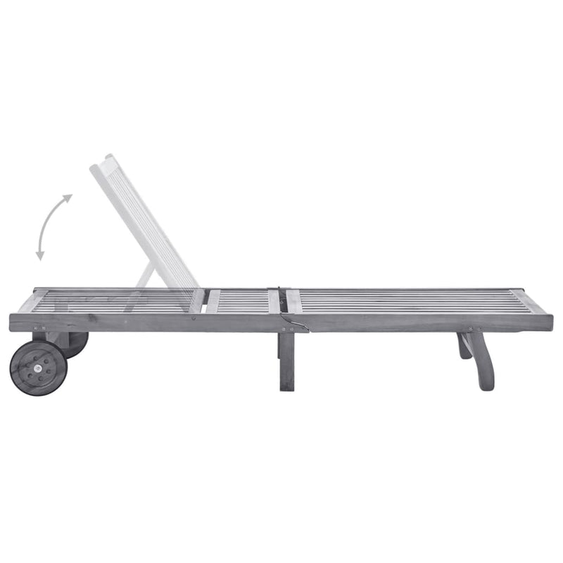 Garden Sun Lounger with Cushion Grey Solid Acacia Wood Payday Deals