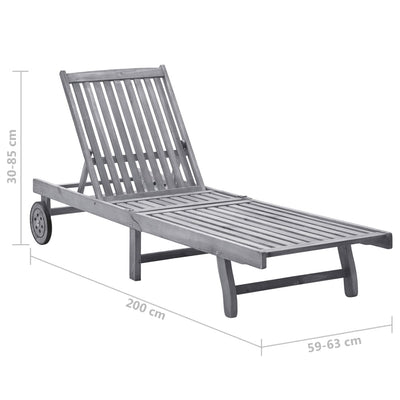 Garden Sun Lounger with Cushion Grey Solid Acacia Wood Payday Deals