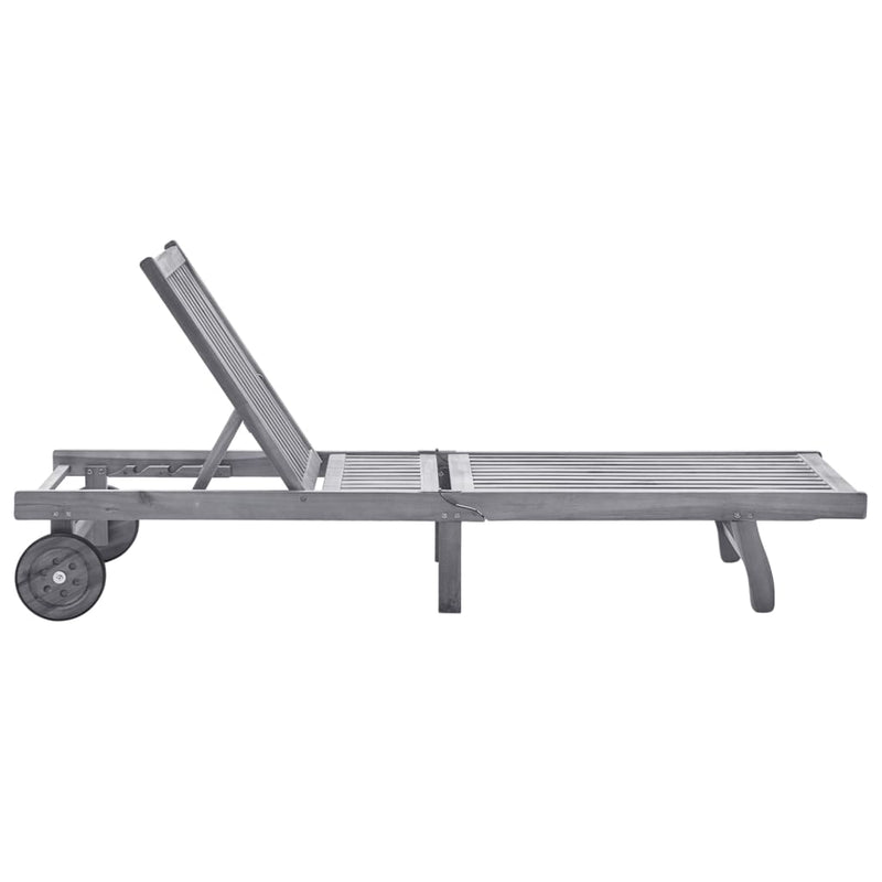 Garden Sun Lounger with Cushion Grey Solid Acacia Wood Payday Deals