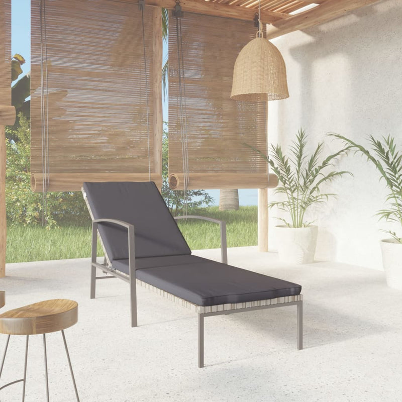 Garden Sun Lounger with Cushion Poly Rattan Grey Payday Deals