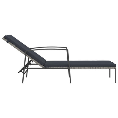 Garden Sun Lounger with Cushion Poly Rattan Grey Payday Deals