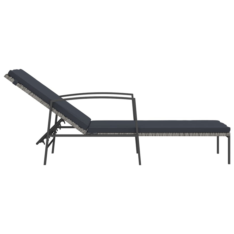 Garden Sun Lounger with Cushion Poly Rattan Grey Payday Deals