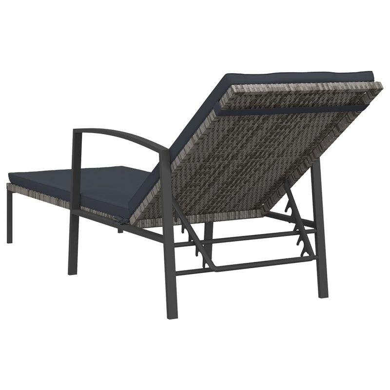 Garden Sun Lounger with Cushion Poly Rattan Grey Payday Deals