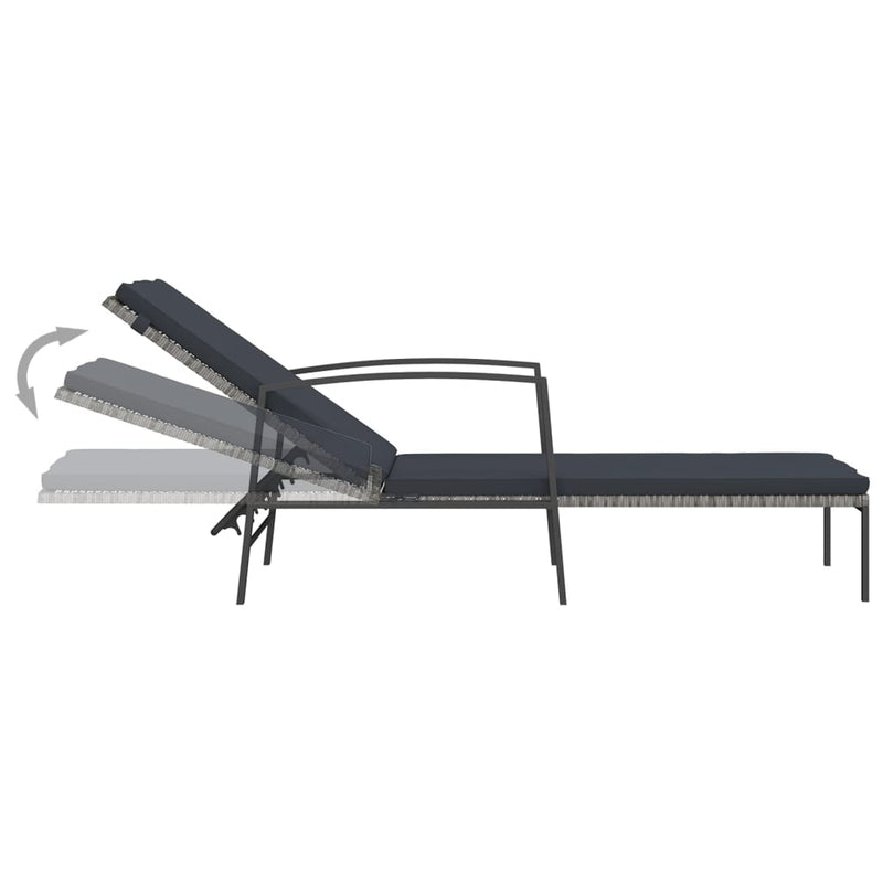 Garden Sun Lounger with Cushion Poly Rattan Grey Payday Deals