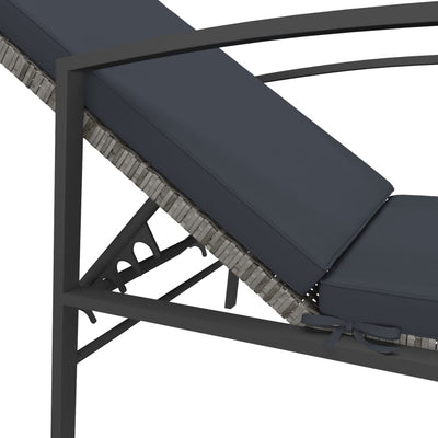 Garden Sun Lounger with Cushion Poly Rattan Grey Payday Deals