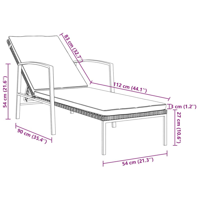 Garden Sun Lounger with Cushion Poly Rattan Grey Payday Deals