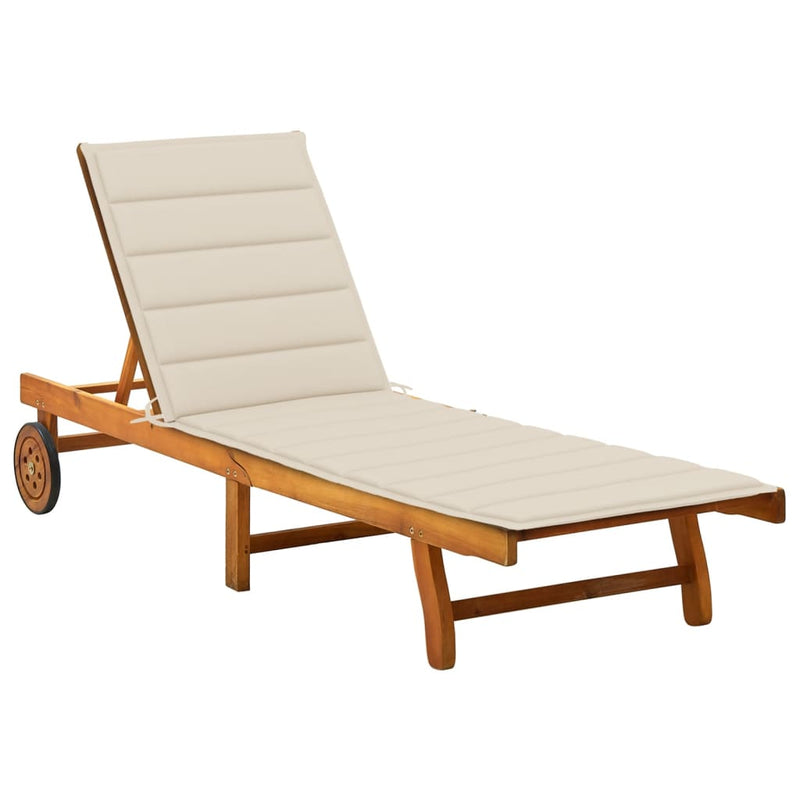 Garden Sun Lounger with Cushion Solid Acacia Wood Payday Deals