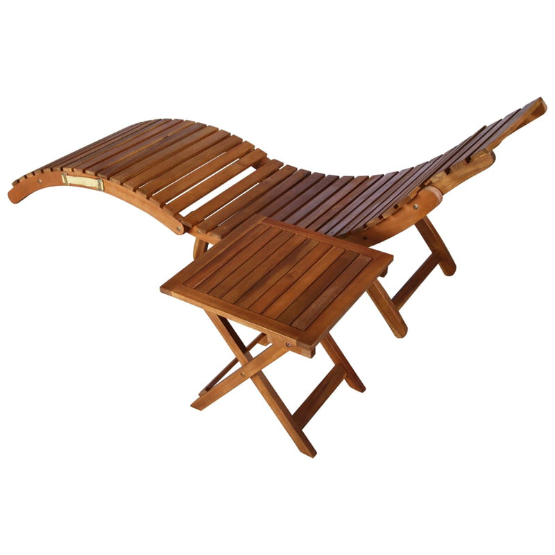 Garden Sun Lounger with Table and Cushion Solid Acacia Wood Payday Deals