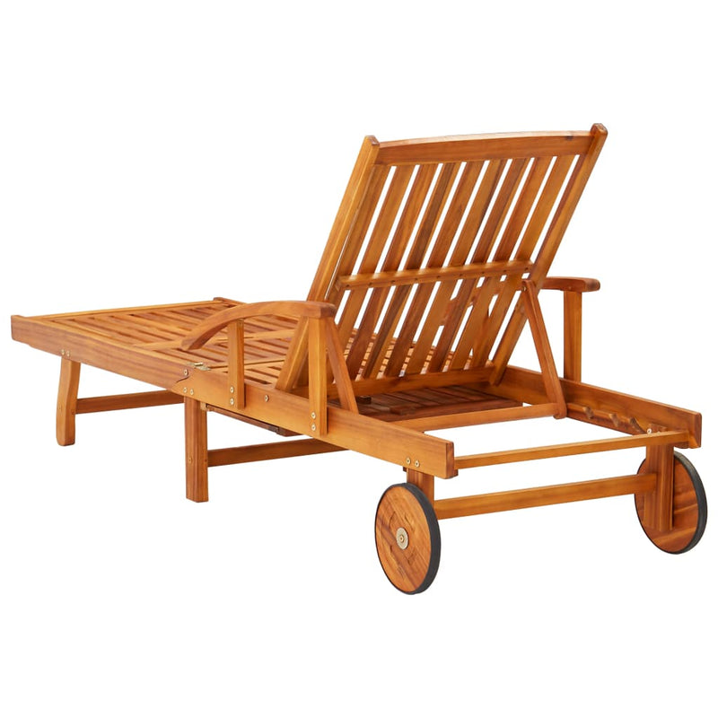 Garden Sun Lounger with Table and Cushion Solid Acacia Wood Payday Deals
