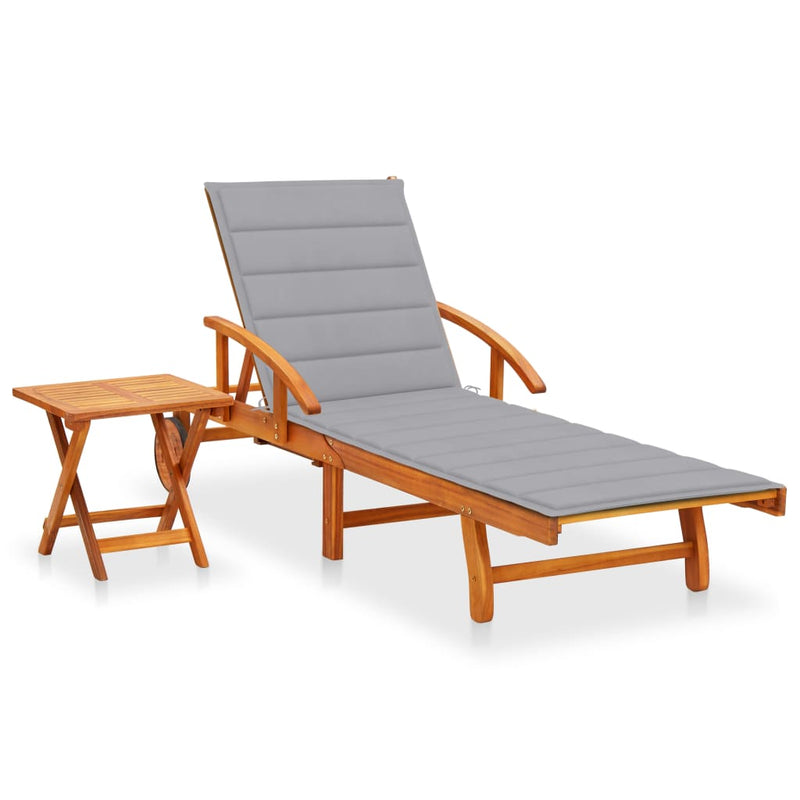 Garden Sun Lounger with Table and Cushion Solid Wood Acacia Payday Deals