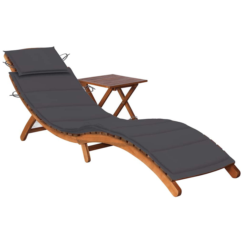 Garden Sun Lounger with Table and Cushion Solid Wood Acacia Payday Deals