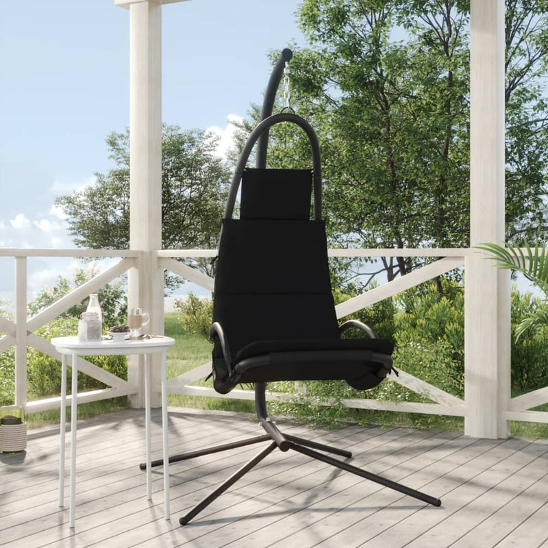 Garden Swing Chair with Cushion Black Oxford Fabric and Steel Payday Deals