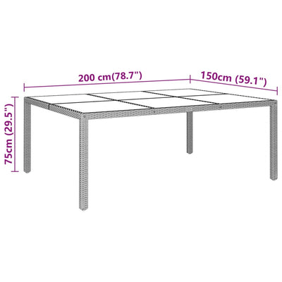 Garden Table 200x150x75 cm Tempered Glass and Poly Rattan Grey Payday Deals